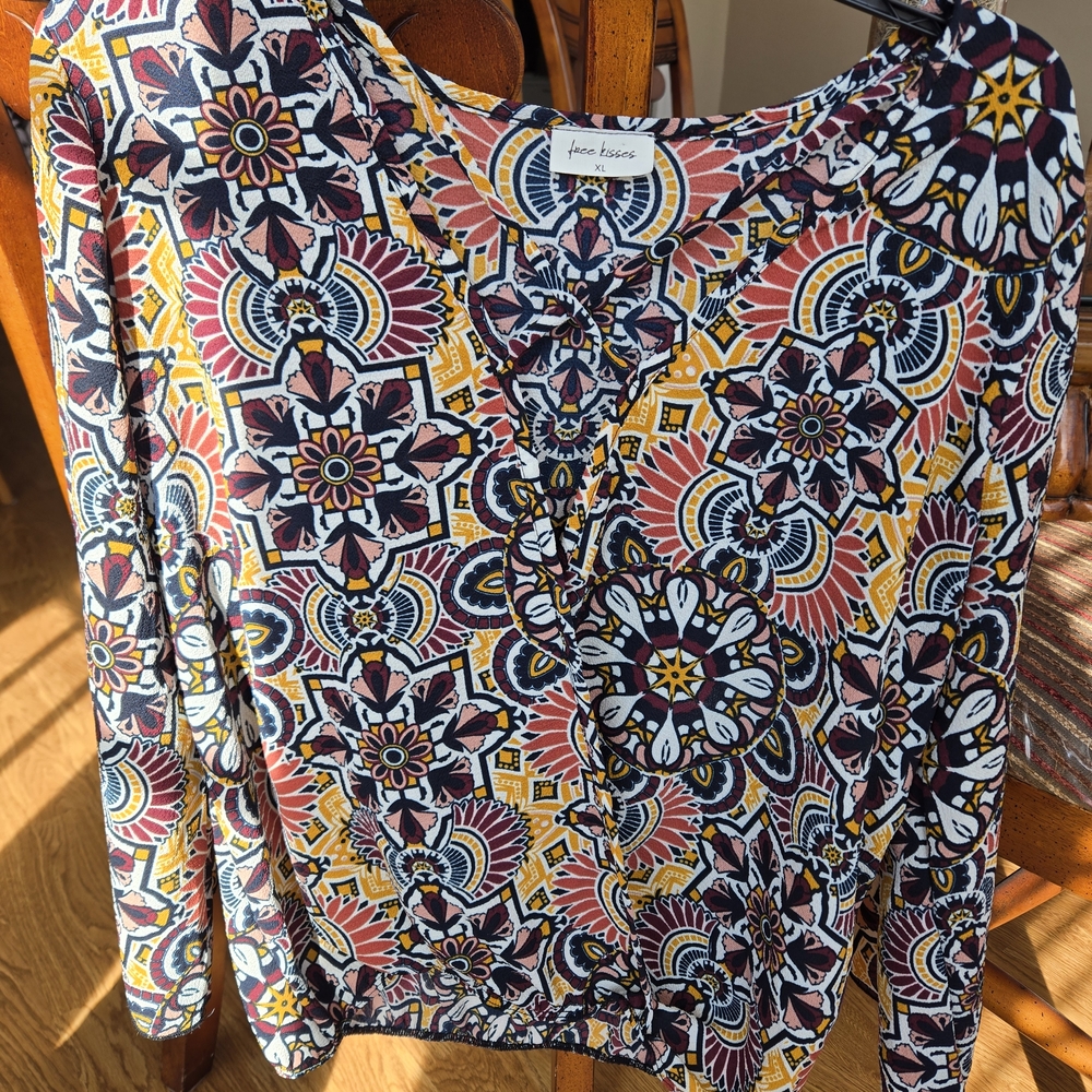 Free Kisses Vibrant Geometric Blouse - Red, Pink, Yellow